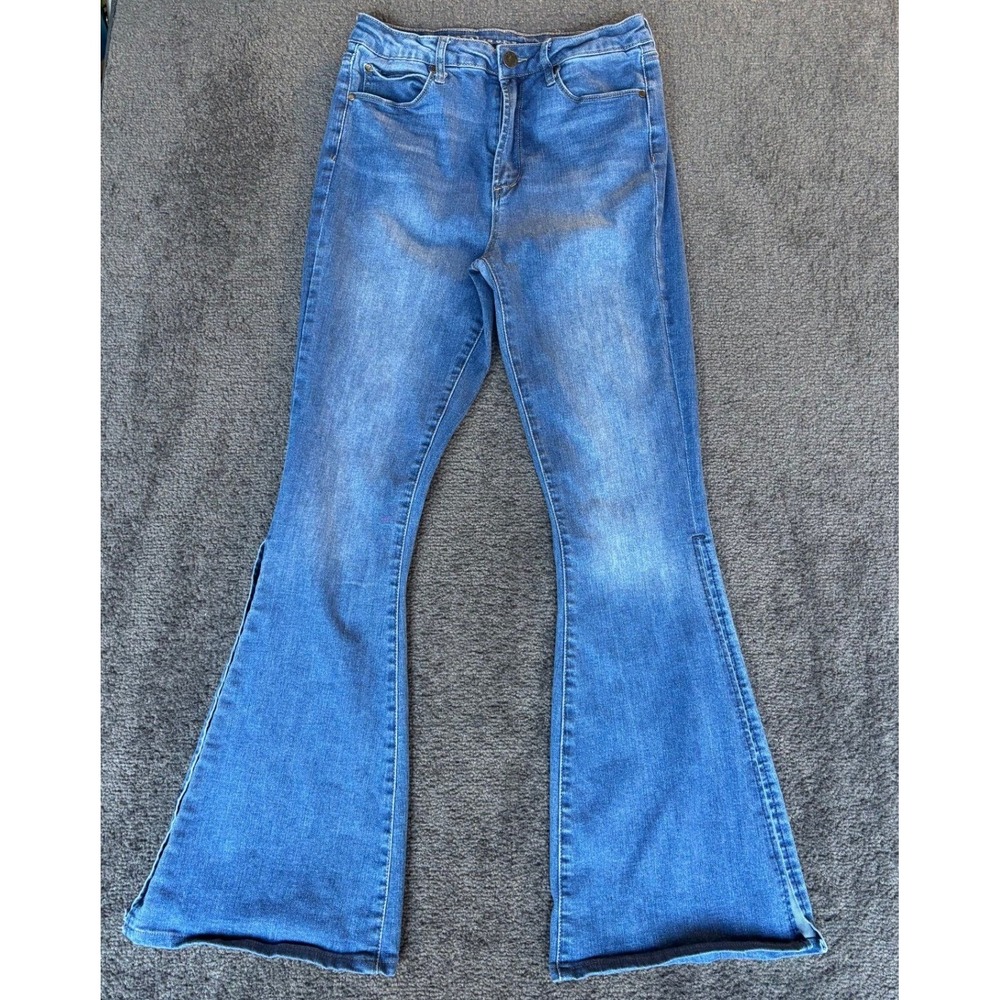 Articles of Society High Rise Flare Jeans Medium Wash Split Hem Size 29